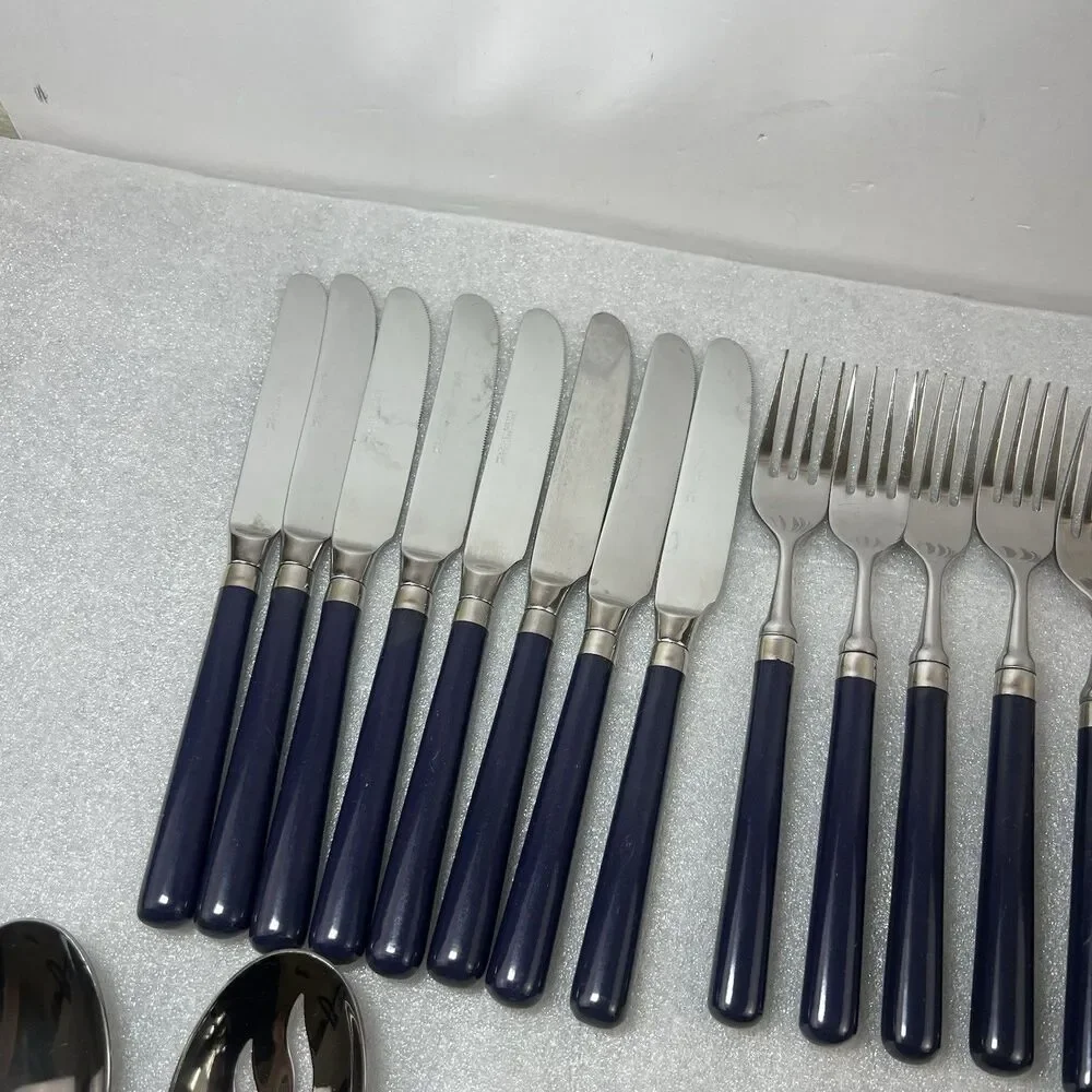 Stanley Roberts SPECTRUM Navy Blue Stainless Korea Flatware 44 Pcs 8 Setting MCM